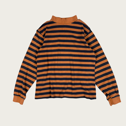(L) Brown/Black Striped Mock Neck Long Sleeve