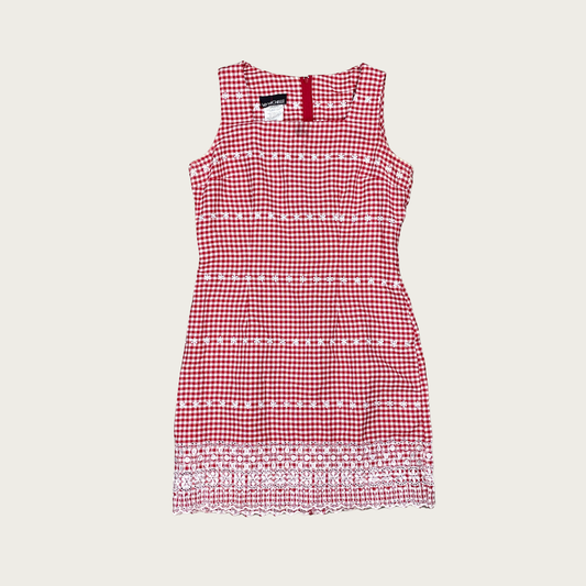(M) Red Gingham Embroidered Mini Dress