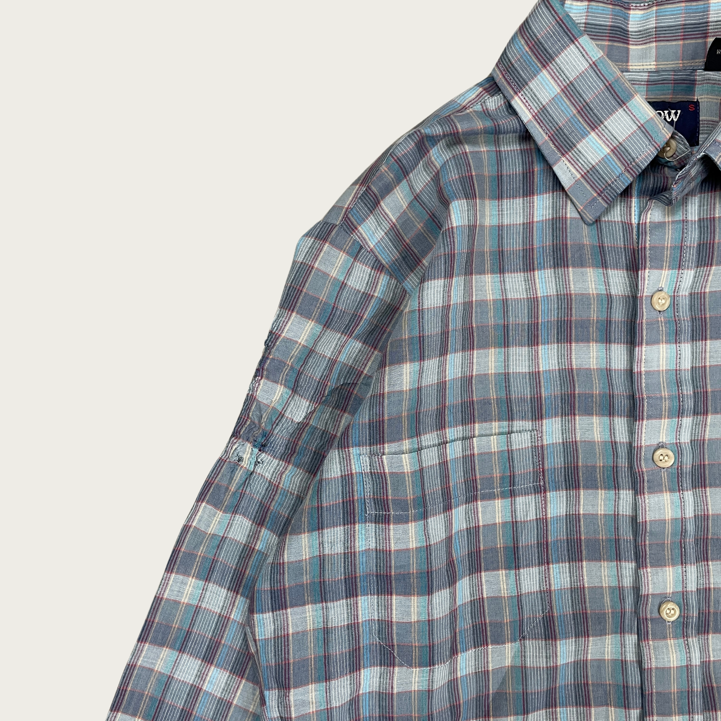 (S) Blue Plaid Lightweight Button Up Shirt