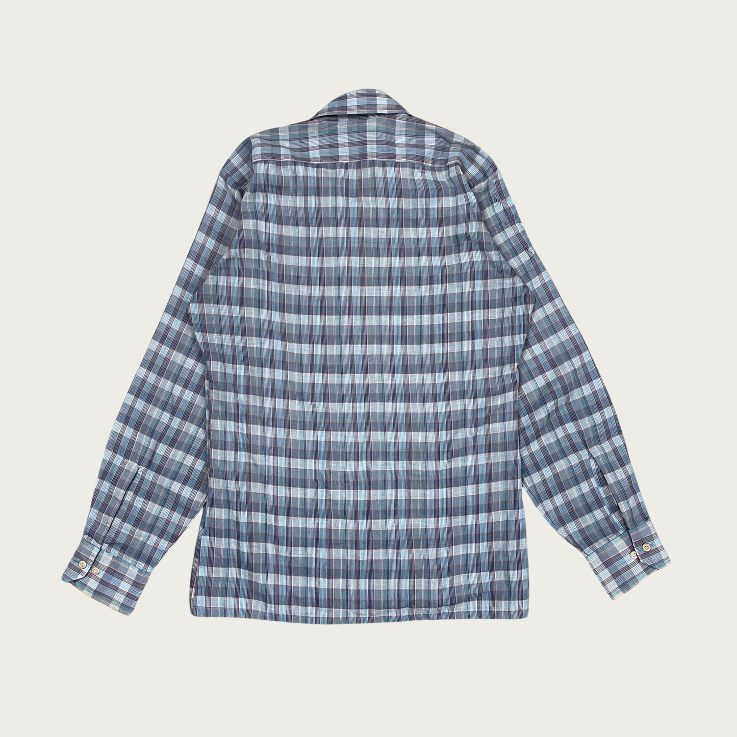 (S) Blue Plaid Lightweight Button Up Shirt