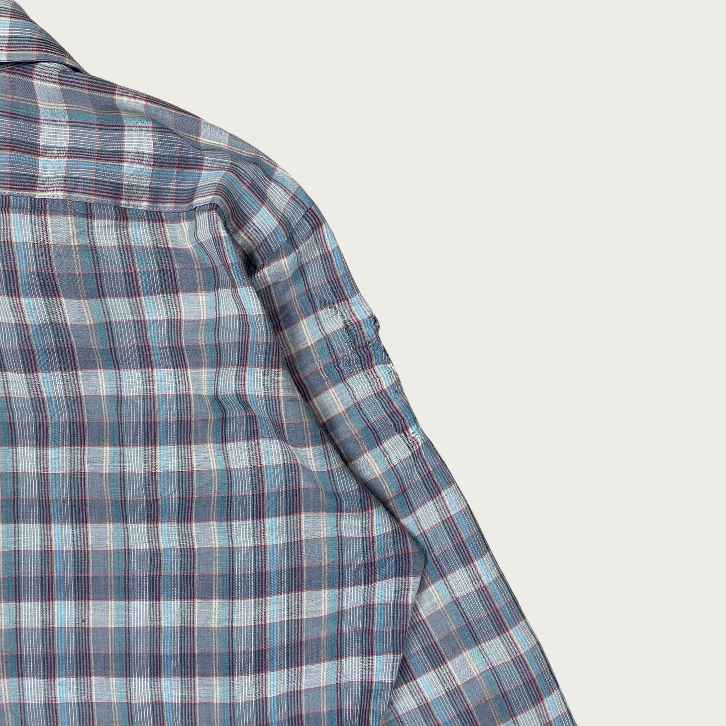 (S) Blue Plaid Lightweight Button Up Shirt