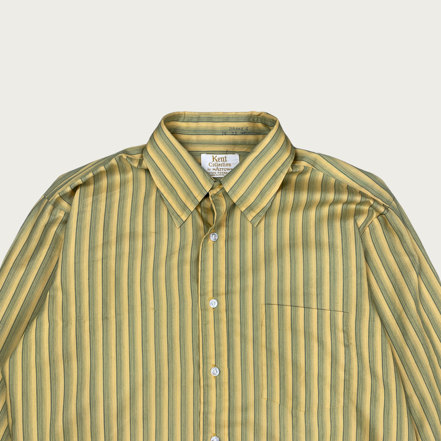 (M) Green and Yellow Striped Button Up Shirt