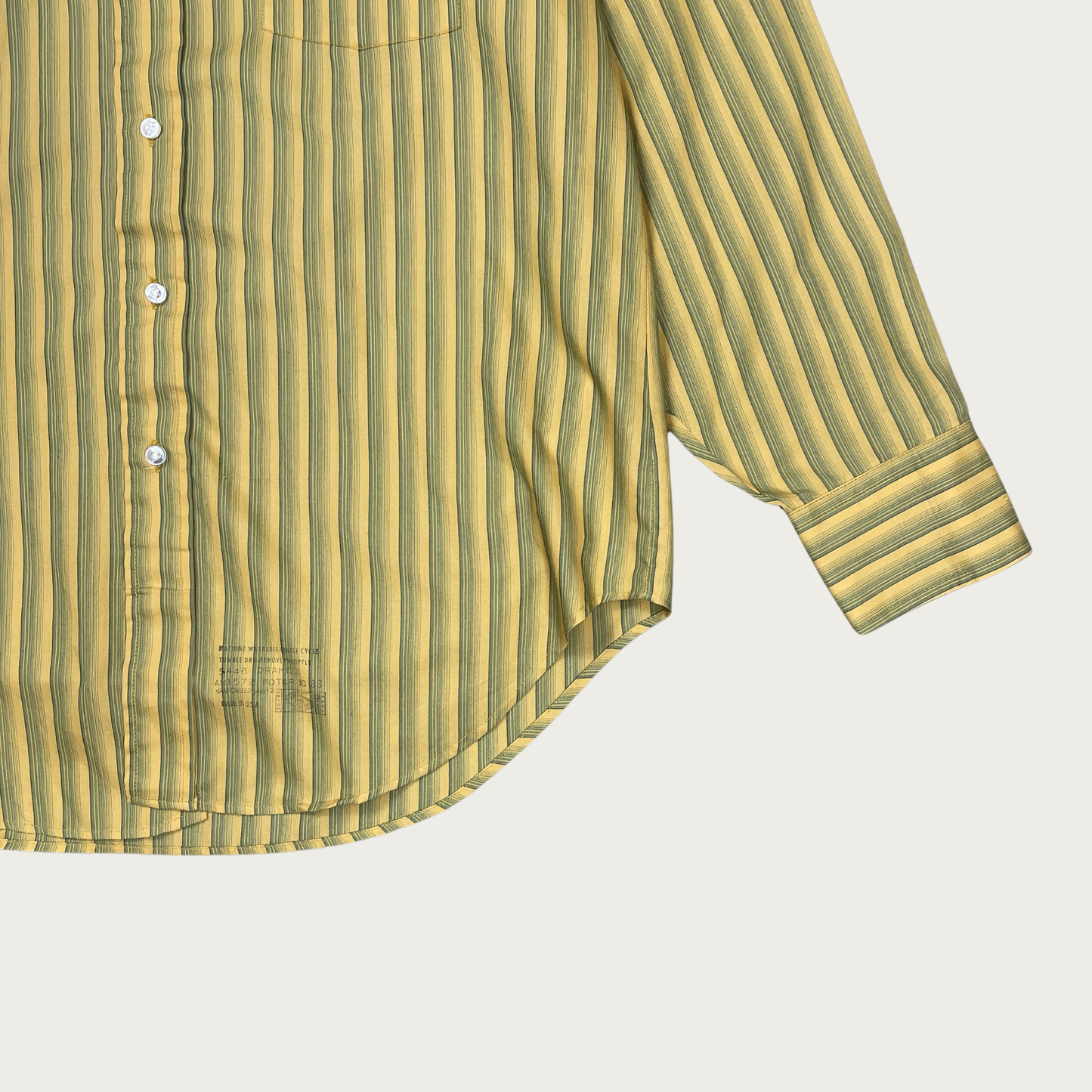 (M) Green and Yellow Striped Button Up Shirt