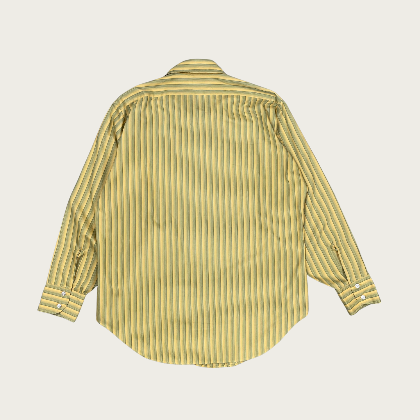 (M) Green and Yellow Striped Button Up Shirt