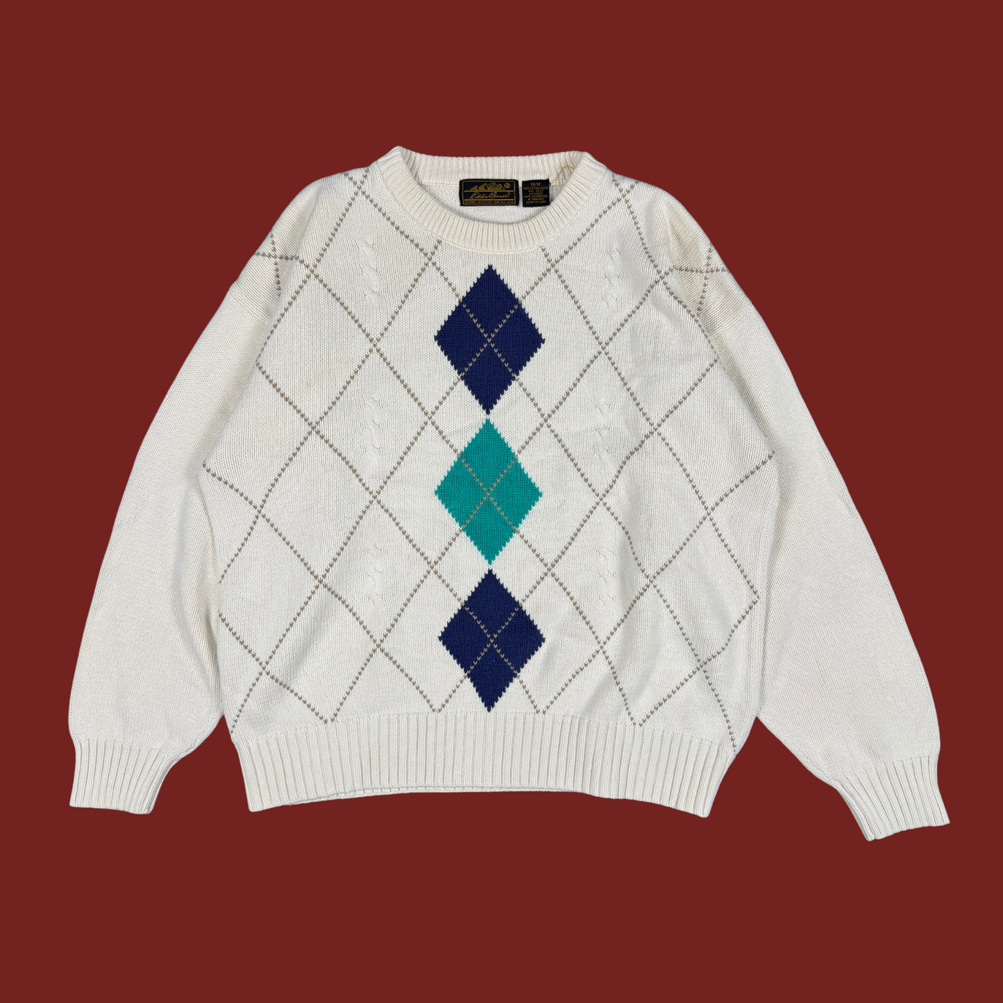 (M) Cream Argyle Sweater