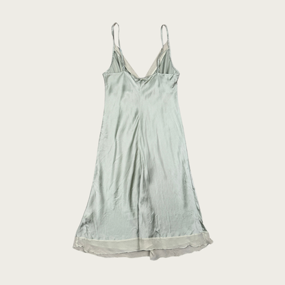 (S) Y2K Sage Green Silk Midi Dress