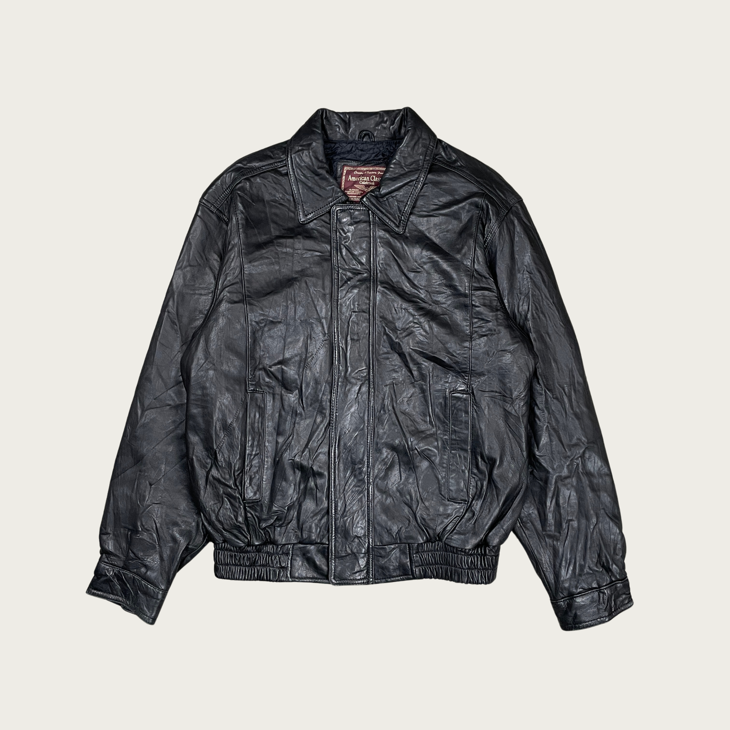 (M) Black Leather Bomber Jacket