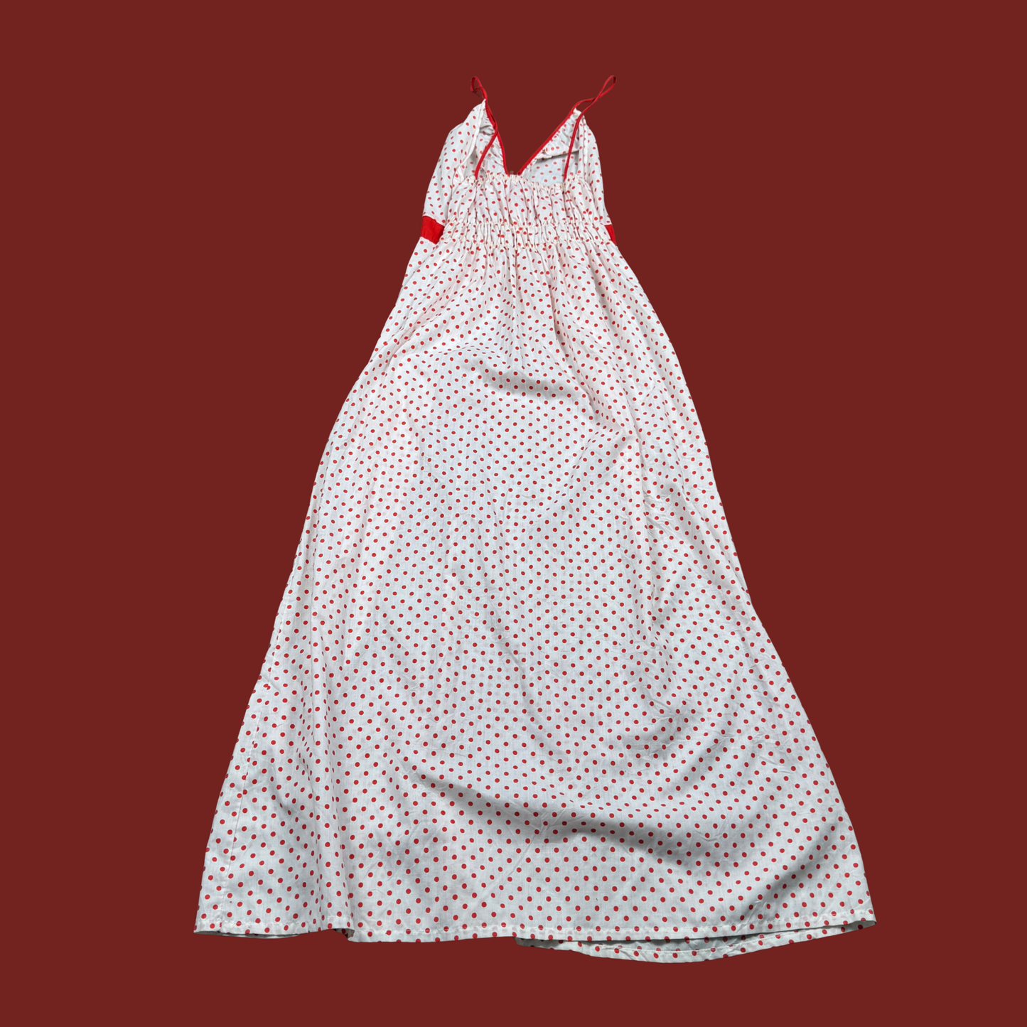 (S) 70s/80s Red/White Polka Dot Cotton Maxi Slip and Robe Set