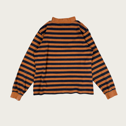 (L) Brown/Black Striped Mock Neck Long Sleeve