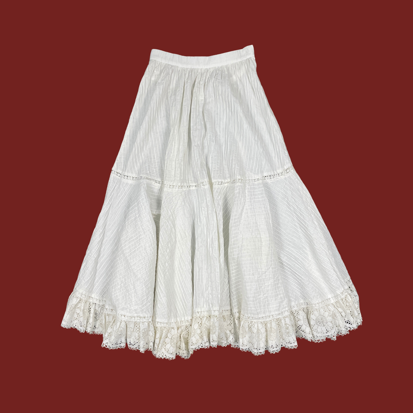 (24") Vintage White Lace Trim Maxi Skirt