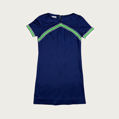 (S/M) 70s/80s Navy/Green Stripe Knit Midi Dress