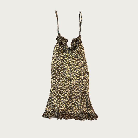 (S/M) Leopard Print Ruffle Slip Dress