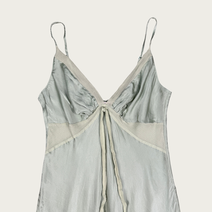 (S) Y2K Sage Green Silk Midi Dress