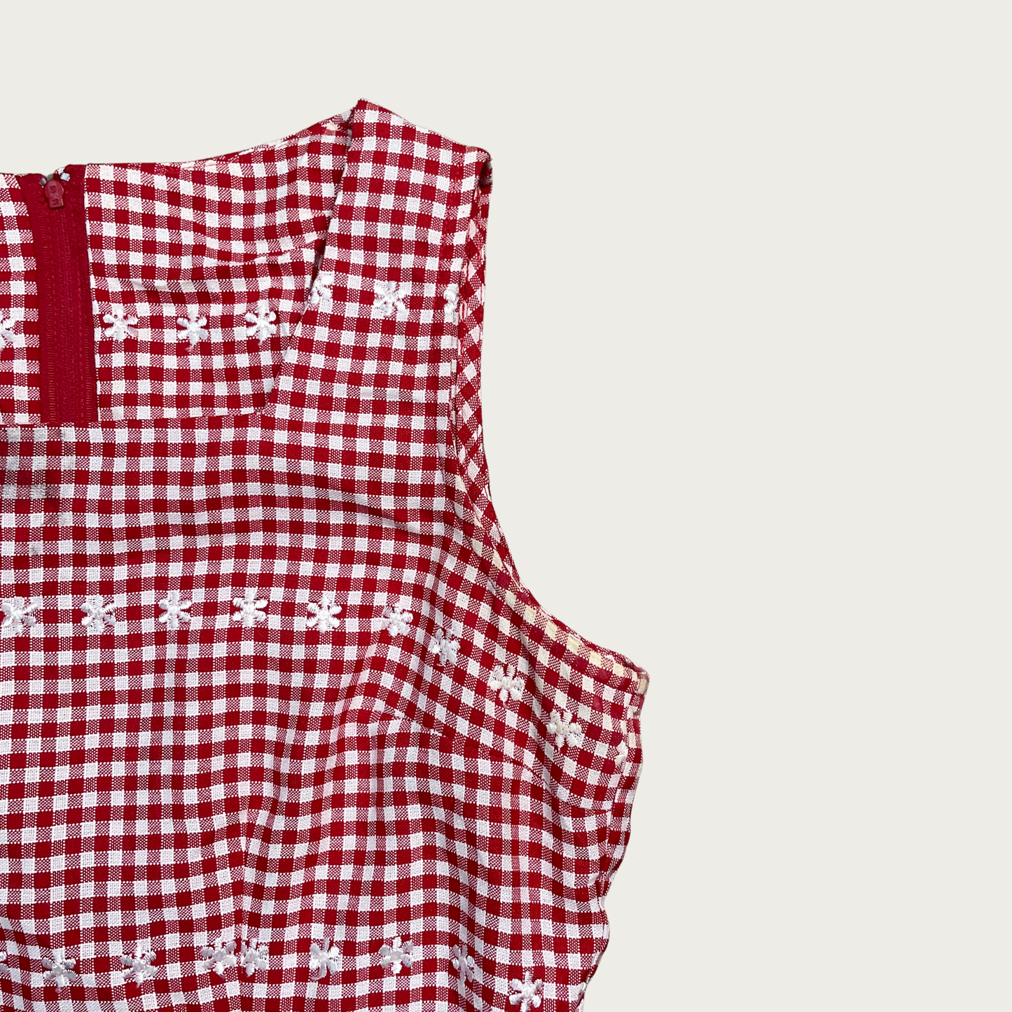 (M) Red Gingham Embroidered Mini Dress