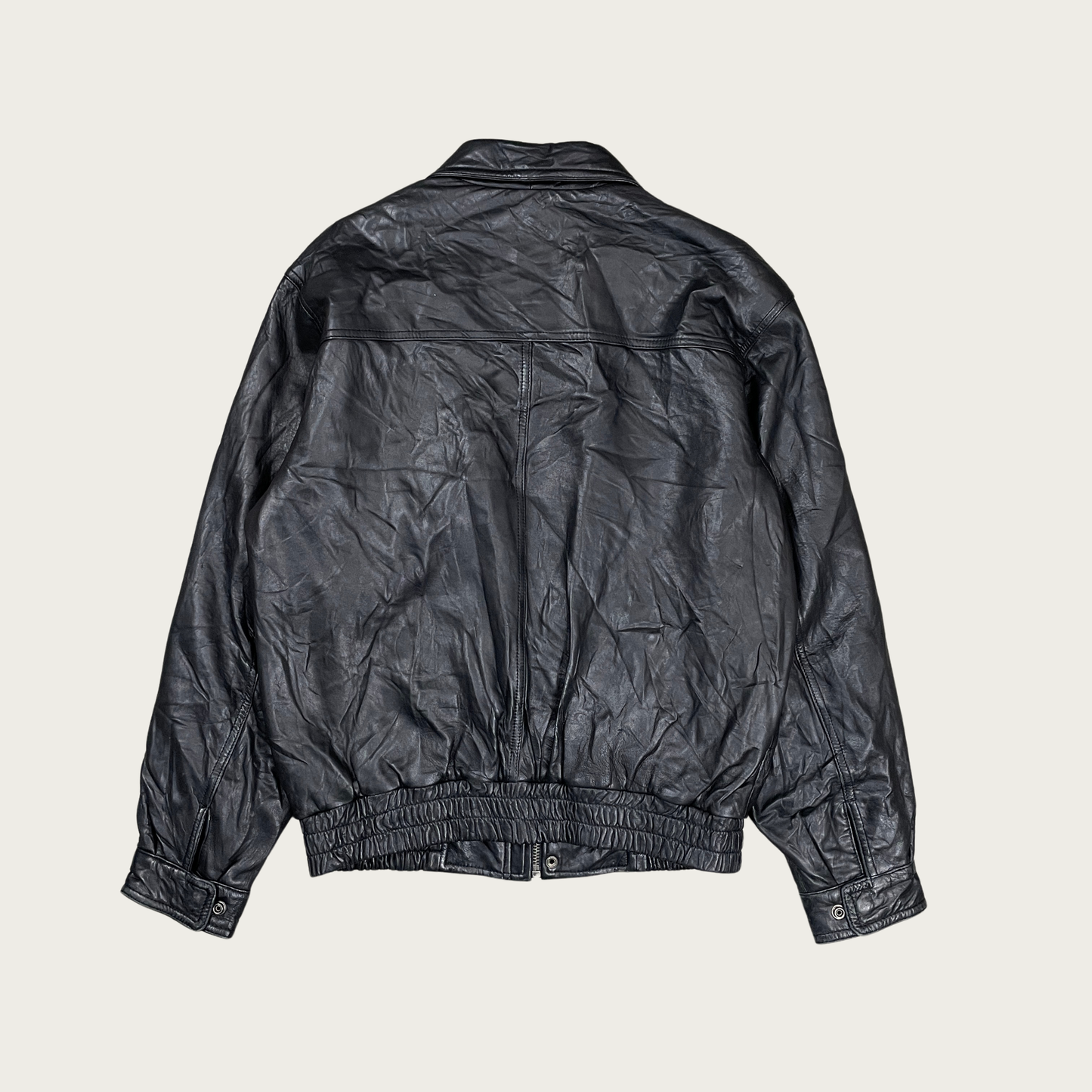 (M) Black Leather Bomber Jacket