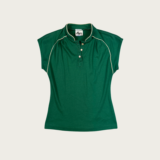 (S) 70s Green/Cream Polo Top