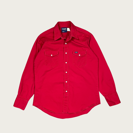 (L) Wrangler Red Pearl Snap Button Up Shirt