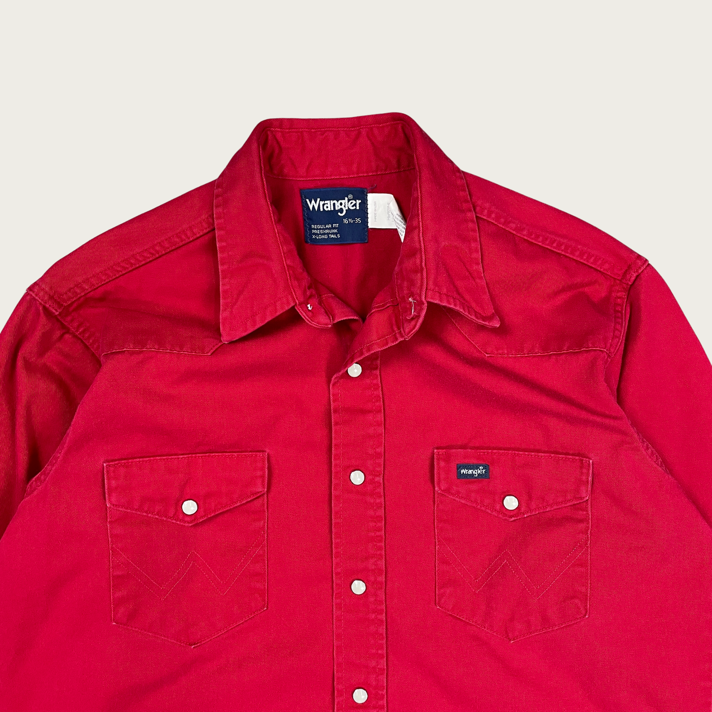 (L) Wrangler Red Pearl Snap Button Up Shirt