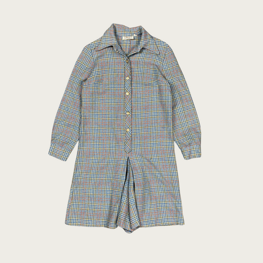 (M) 70s Plaid Wool Shift Romper