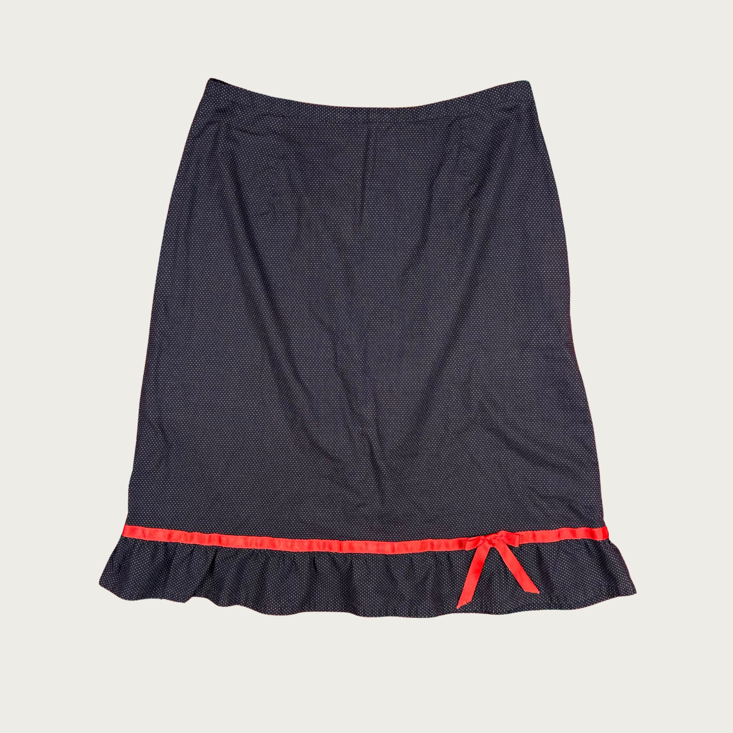 (35") Polka Dot Ribbon Midi Skirt