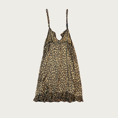(S/M) Leopard Print Ruffle Slip Dress