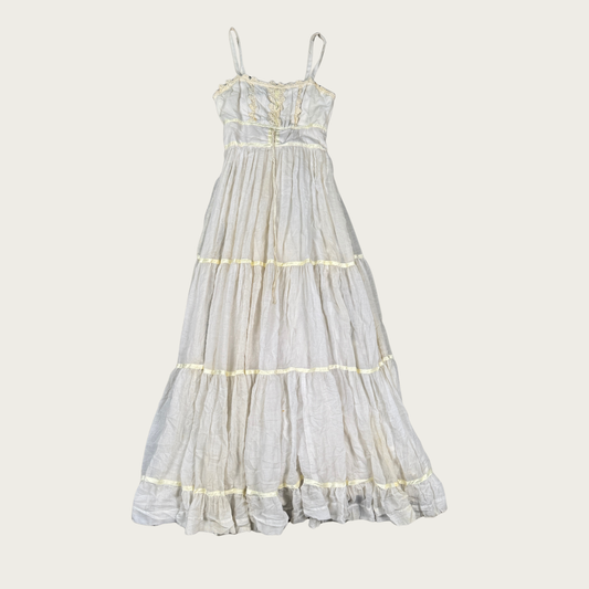 (S) 70s Gunne Sax White Prairie Maxi Dress