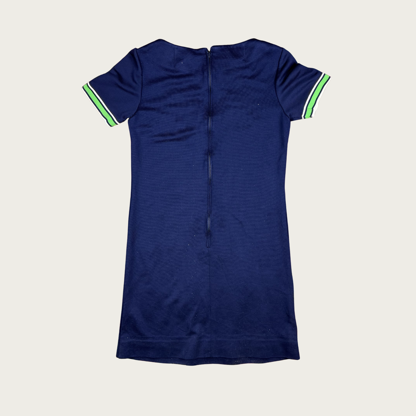 (S/M) 70s/80s Navy/Green Stripe Knit Midi Dress