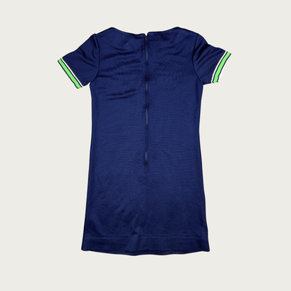 (S/M) 70s/80s Navy/Green Stripe Knit Midi Dress