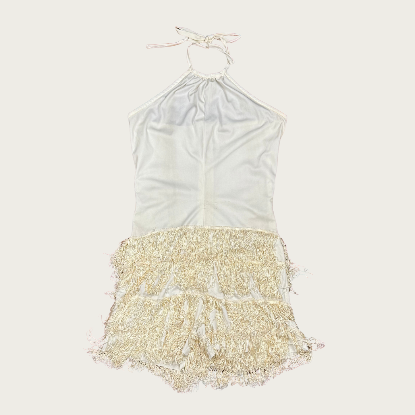 (S) 60s/70s Cream Fringe Halter Romper