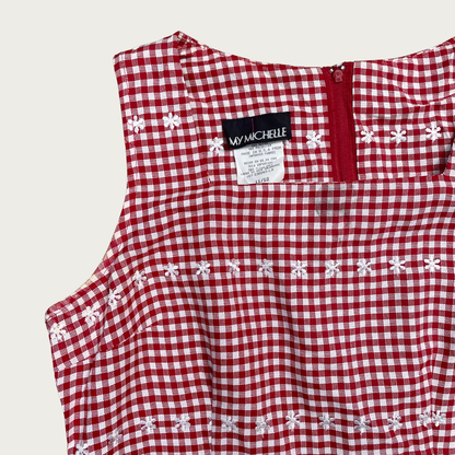 (M) Red Gingham Embroidered Mini Dress