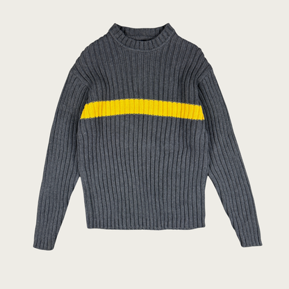 (M) Gap Gray/Yellow Stripe Ribbed Cotton Sweater