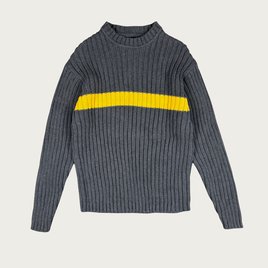 (M) Gap Gray/Yellow Stripe Ribbed Cotton Sweater