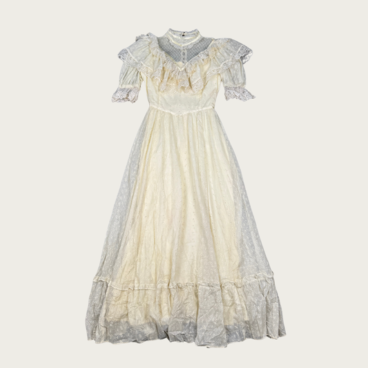 (M) 70s/80s Gunne Sax Ivory Eyelet Prairie Maxi Dress