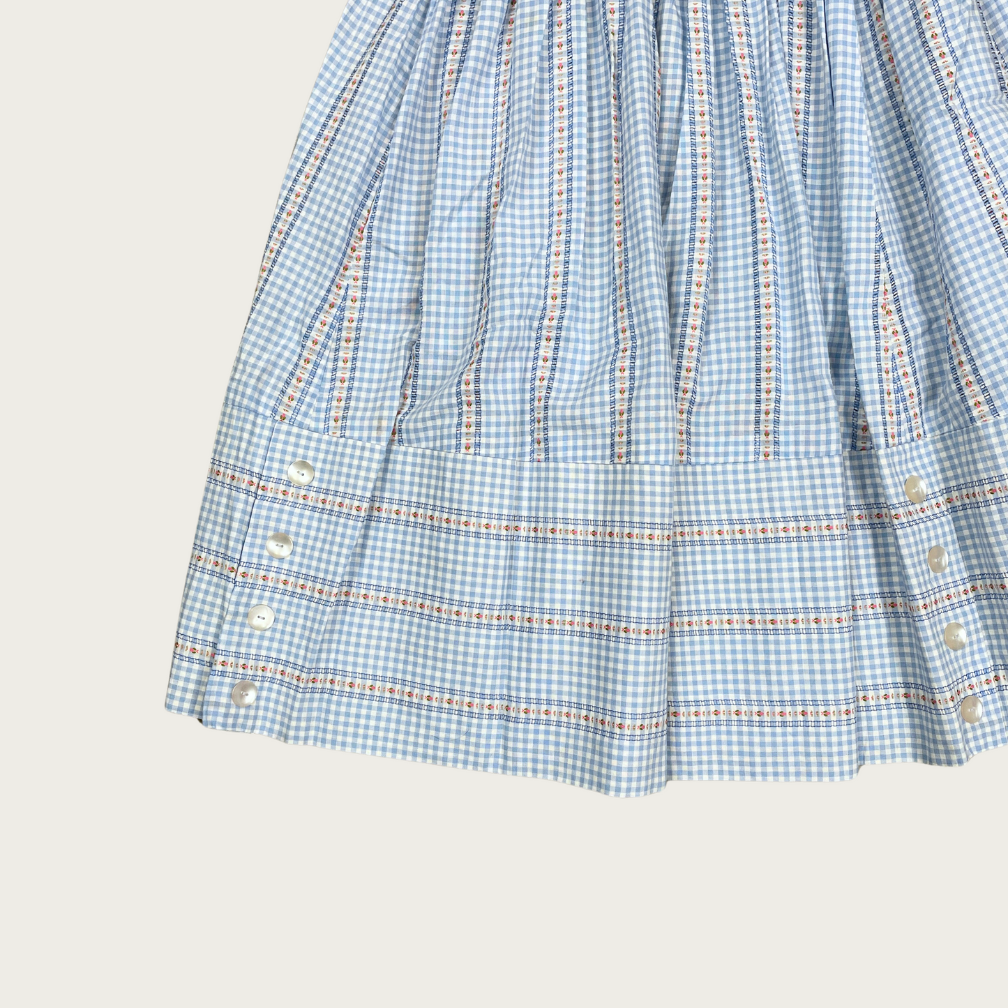 (S) 70s Light Blue Floral Gingham Tea Dress