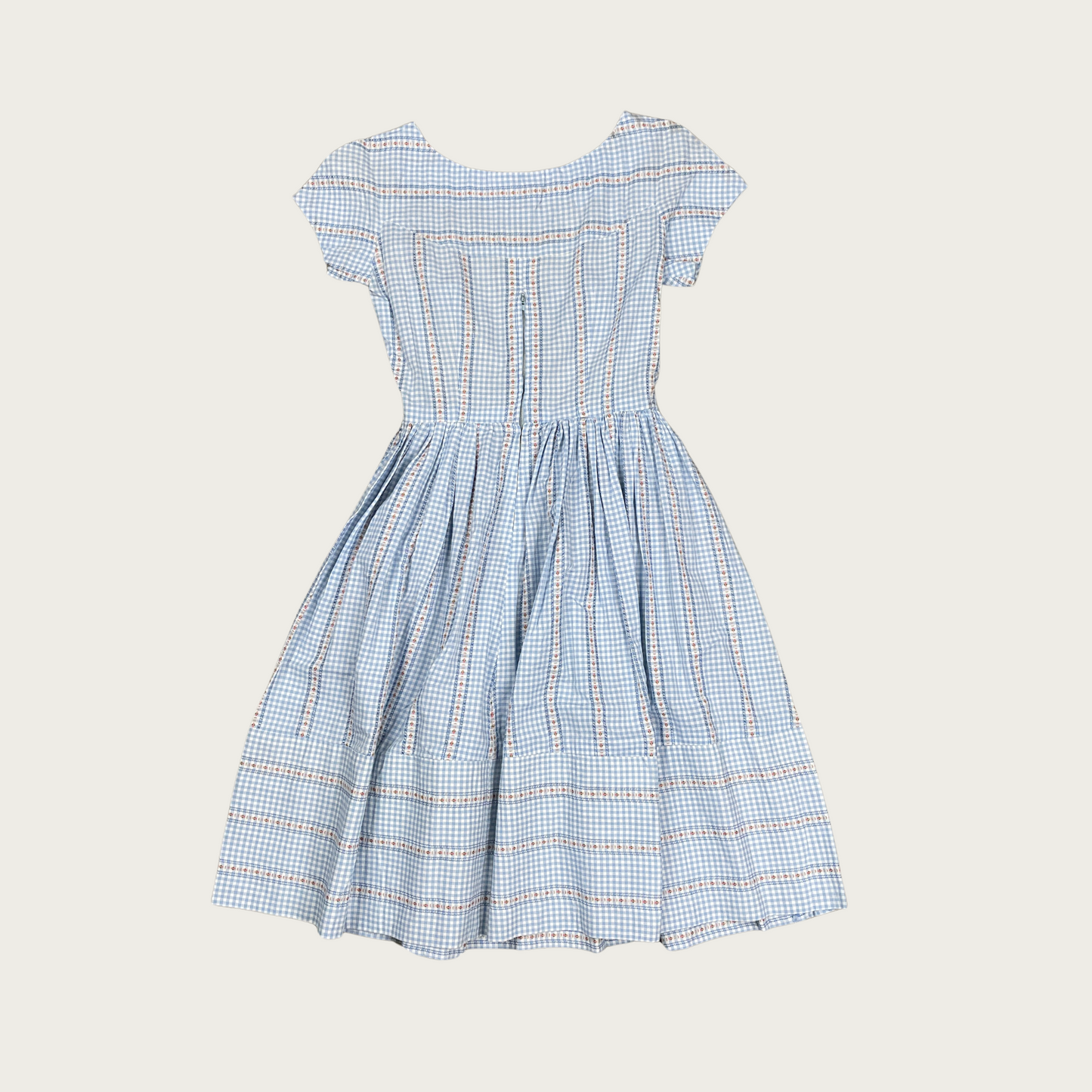 (S) 70s Light Blue Floral Gingham Tea Dress