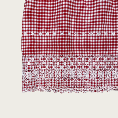 (M) Red Gingham Embroidered Mini Dress