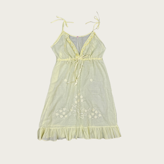 (M) 70s/80s Yellow Cotton Embroidered Slip Dress