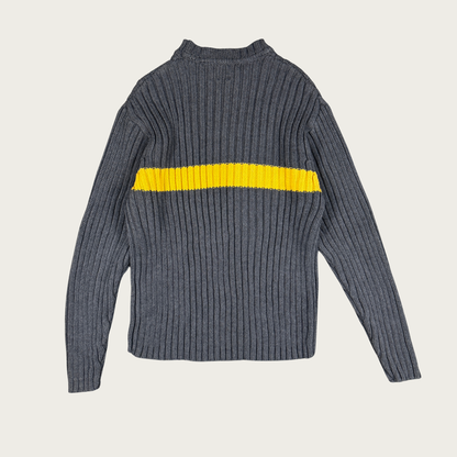 (M) Gap Gray/Yellow Stripe Ribbed Cotton Sweater