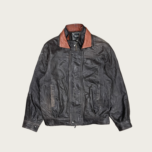 (S) Brown Leather Bomber Jacket