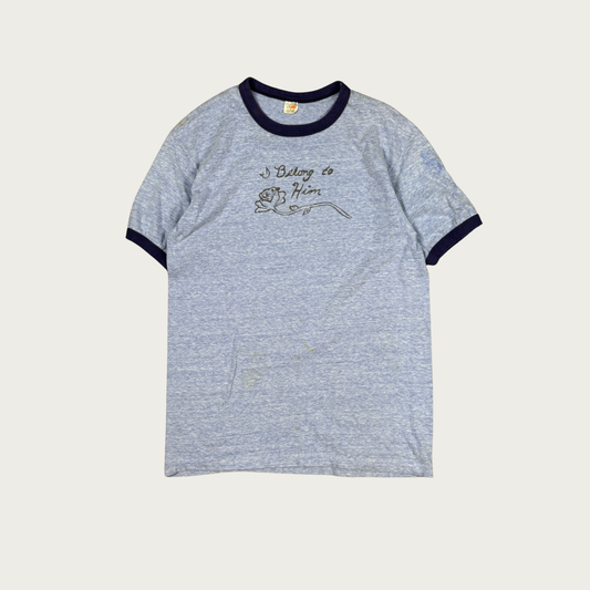 (M/L) 70s/80s "I Belong To Him" Rose Ringer Tee