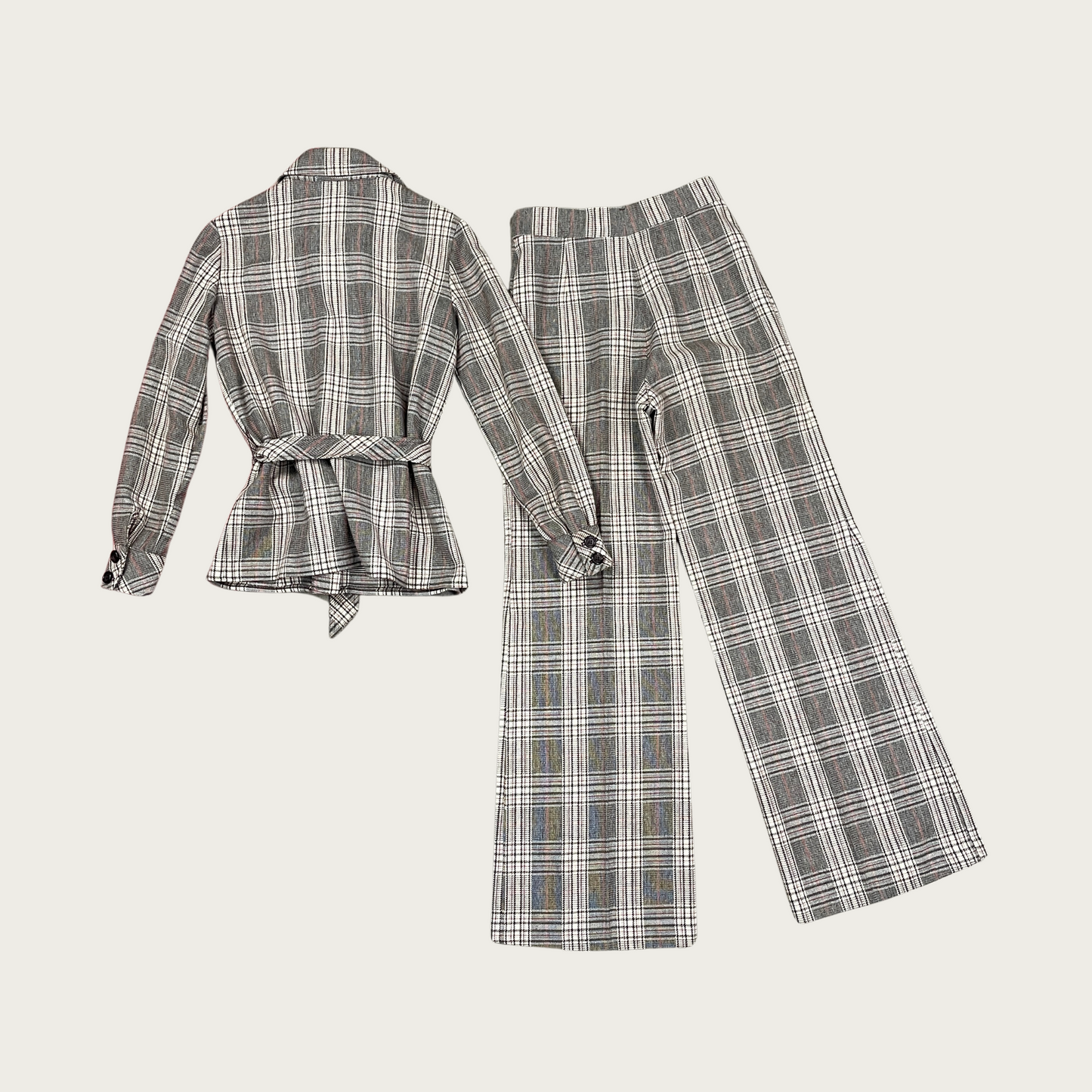 (S) 70s Plaid Wool Matching Pants Set