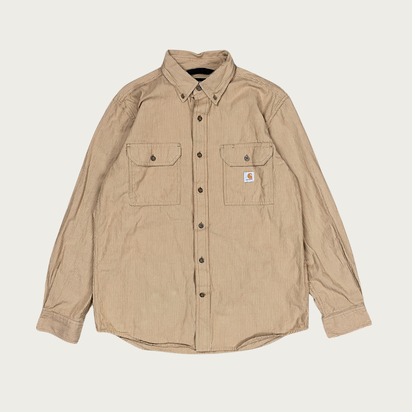 (M) Carhartt Tan Striped Button Down Shirt