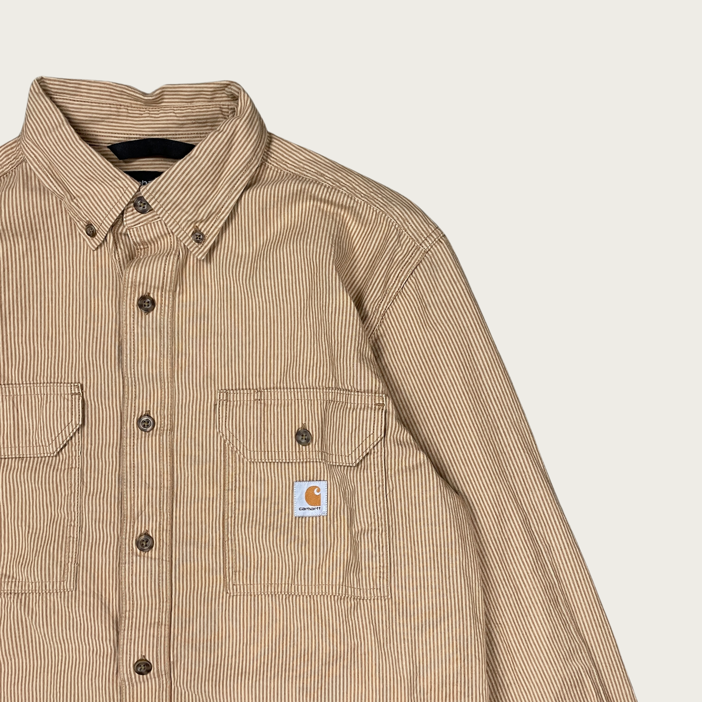 (M) Carhartt Tan Striped Button Down Shirt