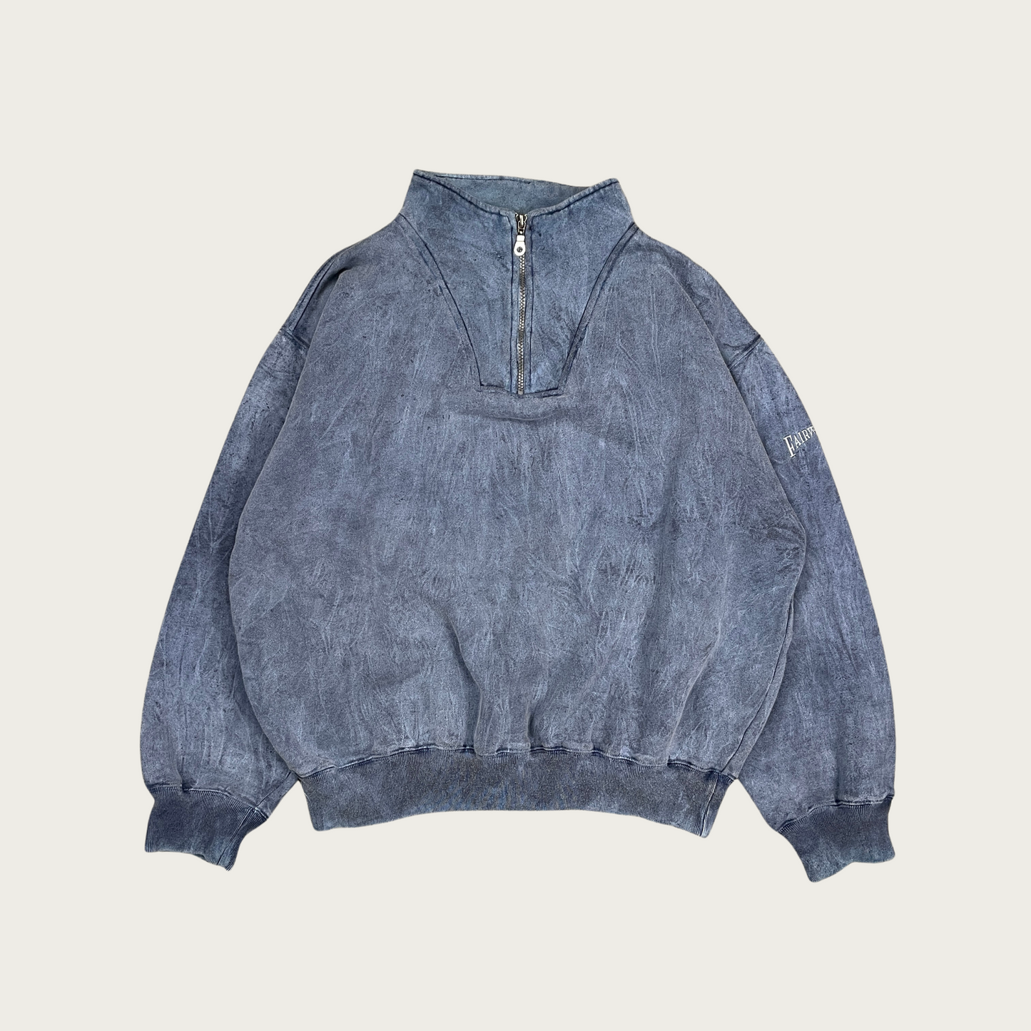 (L) Blue Stone Wash Quarter Zip Sweatshirt