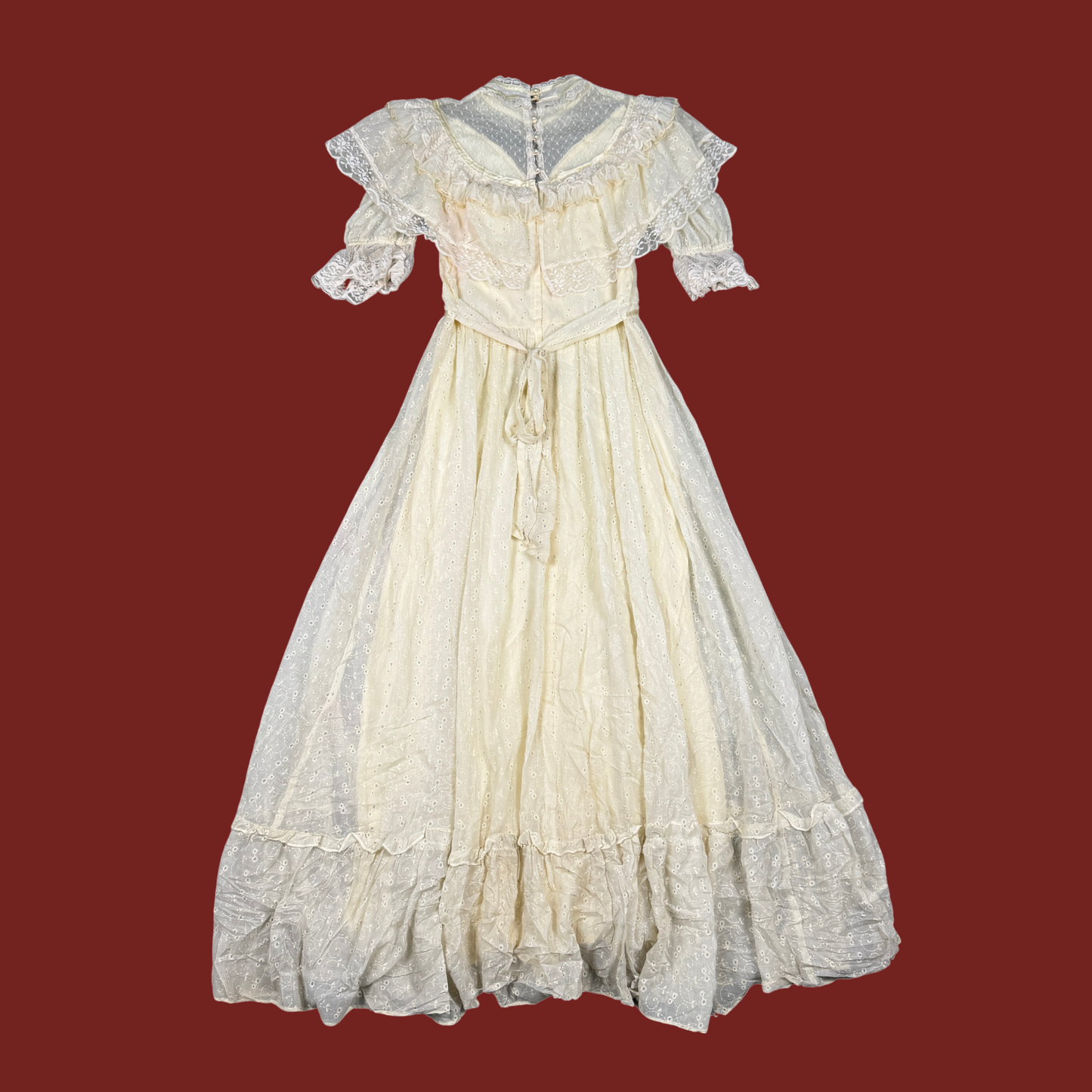 (M) 70s/80s Gunne Sax Ivory Eyelet Prairie Maxi Dress