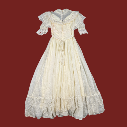(M) 70s/80s Gunne Sax Ivory Eyelet Prairie Maxi Dress