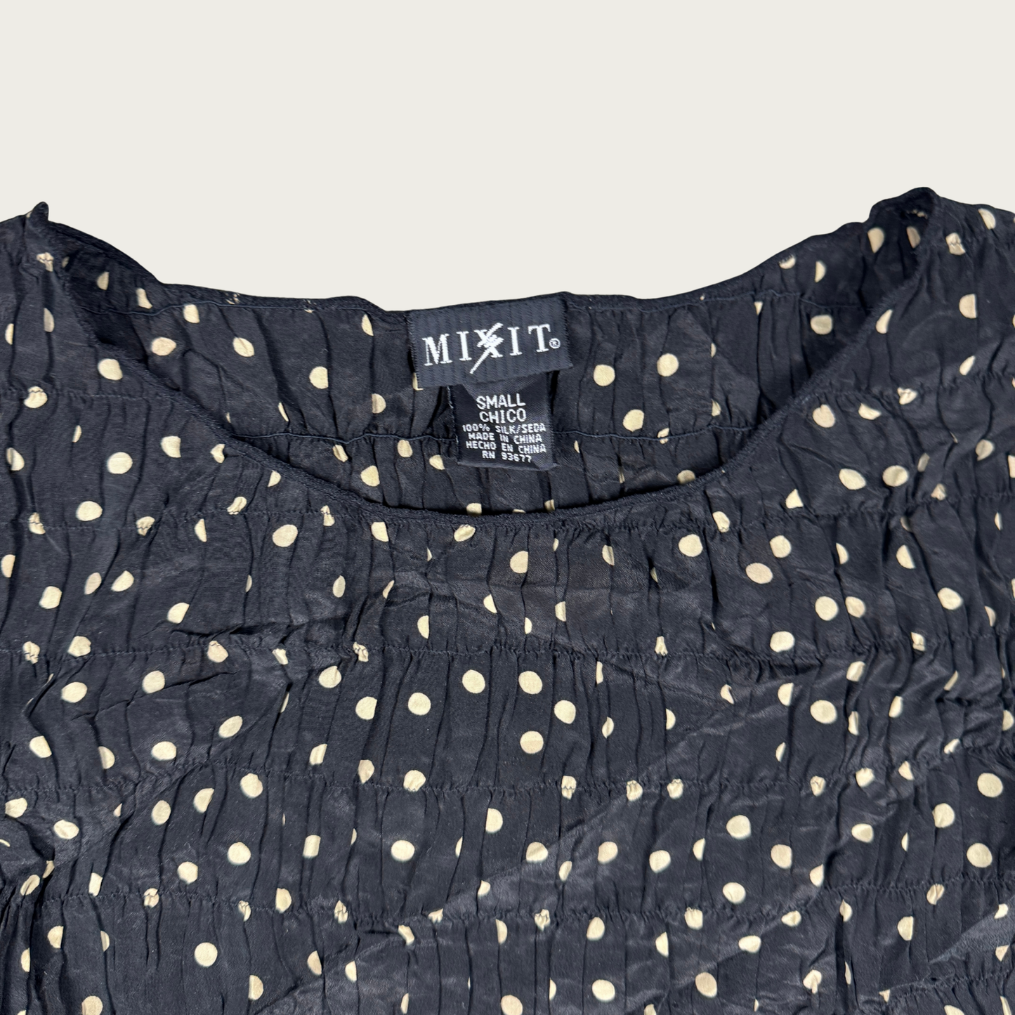 (S/M) 90s/Y2K Silk Polka Dot Top