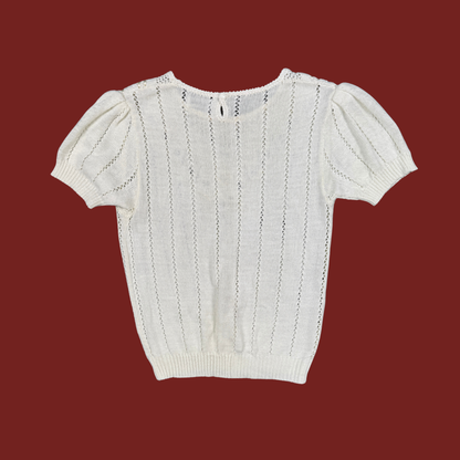 (S) Cream Knit Ribbon Trim Top