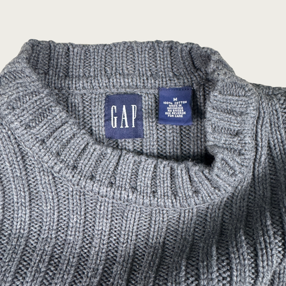 (M) Gap Gray/Yellow Stripe Ribbed Cotton Sweater