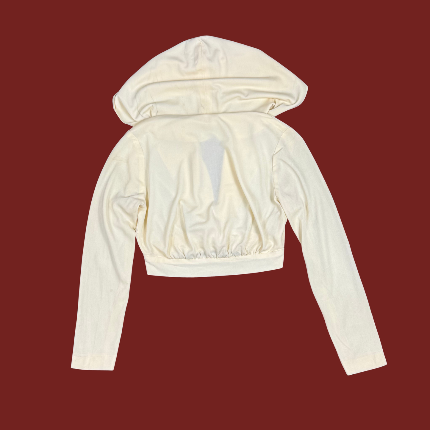 (S) 80s Cream Hooded Cropped Long Sleeve Top